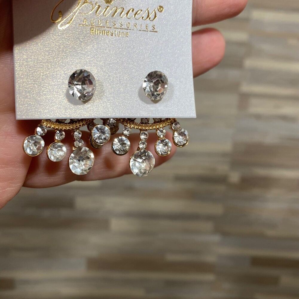Princess Accessories Rhinestone Under Lobe Cuff Stud Gold Tone Earrings - Picture 8 of 8